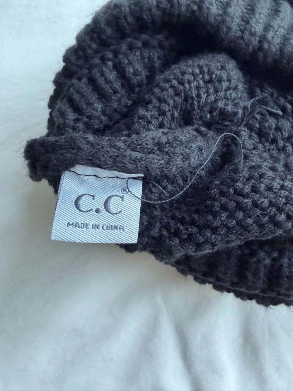 C.C Kids Black Knit Beanie with Tan Faux Fur Pom - Picture 3 of 3